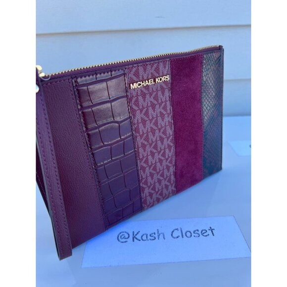 Michael Kors clutch wristlet JST XL top zip merlot multi - Picture 1 of 8